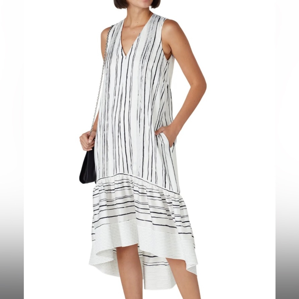 3.1 PHILIP LIM BLACK AND WHITE HIGH LOW PAINTED DRESS SIZE 2